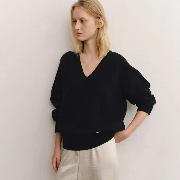 CASH MERINO WOOL V-NECK KNIT_BLACK_OE3C2CKN91BKA