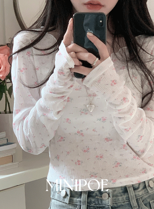 [MADE] 로지 셔링 티셔츠 (2color) 크레이프 셔링 ver.꽃 패턴