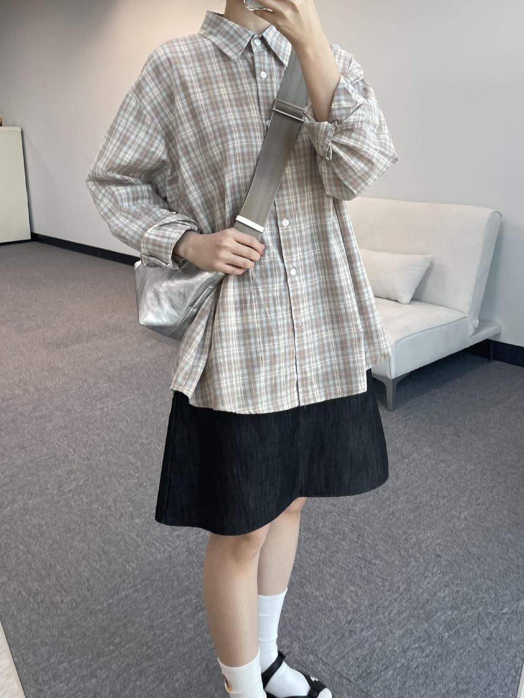 메토이소노 터틀 컬러 체크 긴소매 셔츠 남방 ( 3colors )