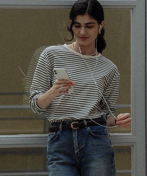 Stripe soft touch T-shirt_Ivory
