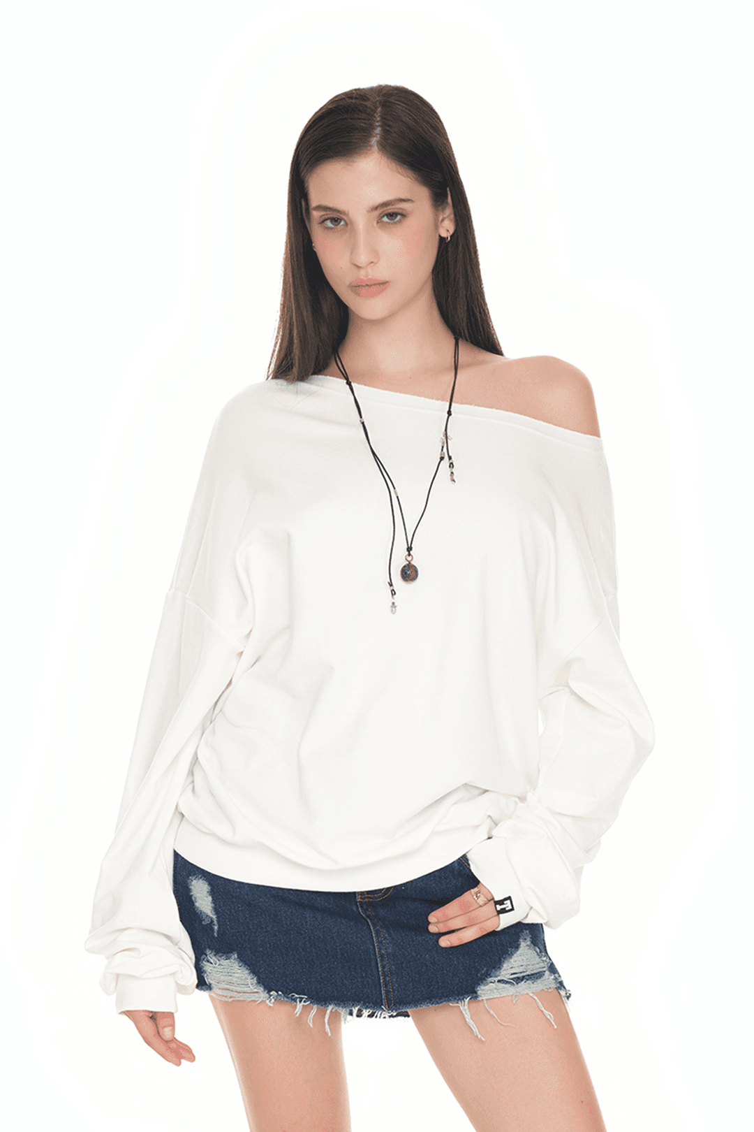 ASYMMETRIC ONE SHOULDER SWEATSHIRT (WHITE)