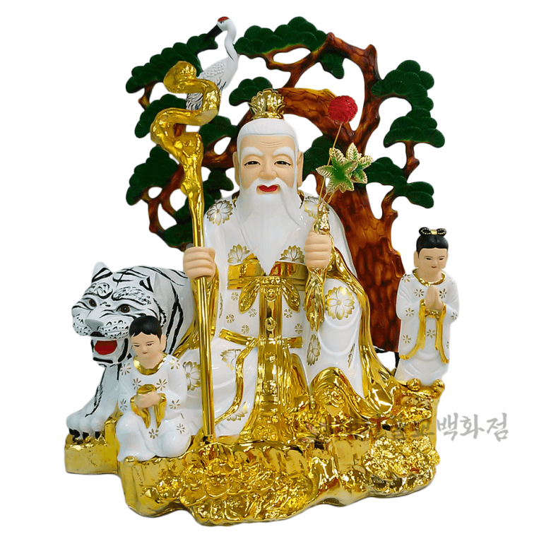 [D187]2자소나무중산신동자동녀불상,백도금단청