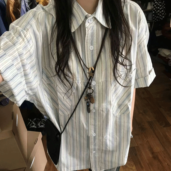 [루즈핏/힙무드] 치리아 루즈핏 스트라이프 셔츠