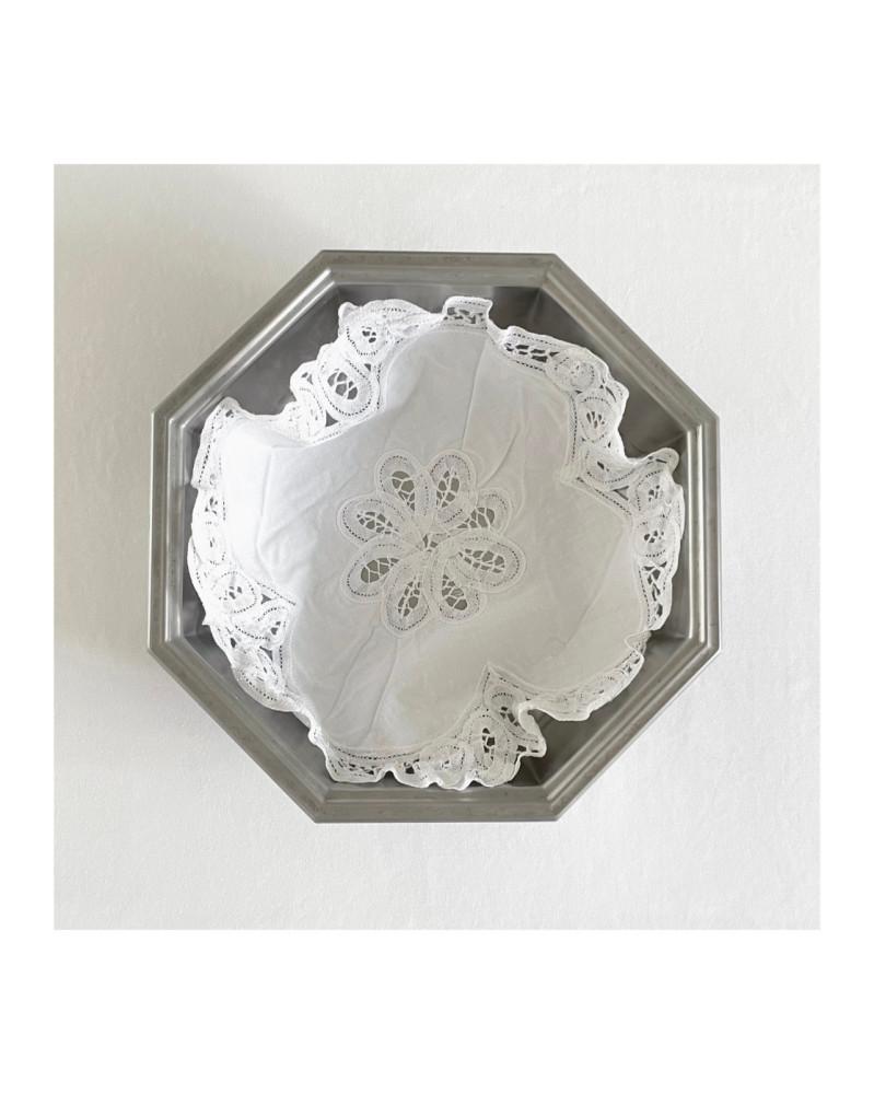 [vintage] 프랑스 장꾸종 무광 백랍 주석 스텐 서빙볼 (화이트 도일리 포함) french pewter bowl with doily