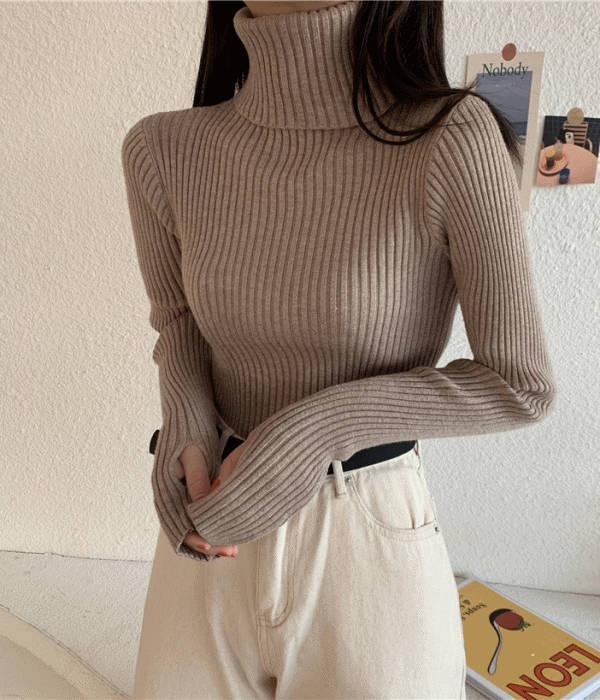 세인트❤️도톰 핸드워머 슬림 골지 목폴라 터틀넥 심플 긴팔 니트 5color