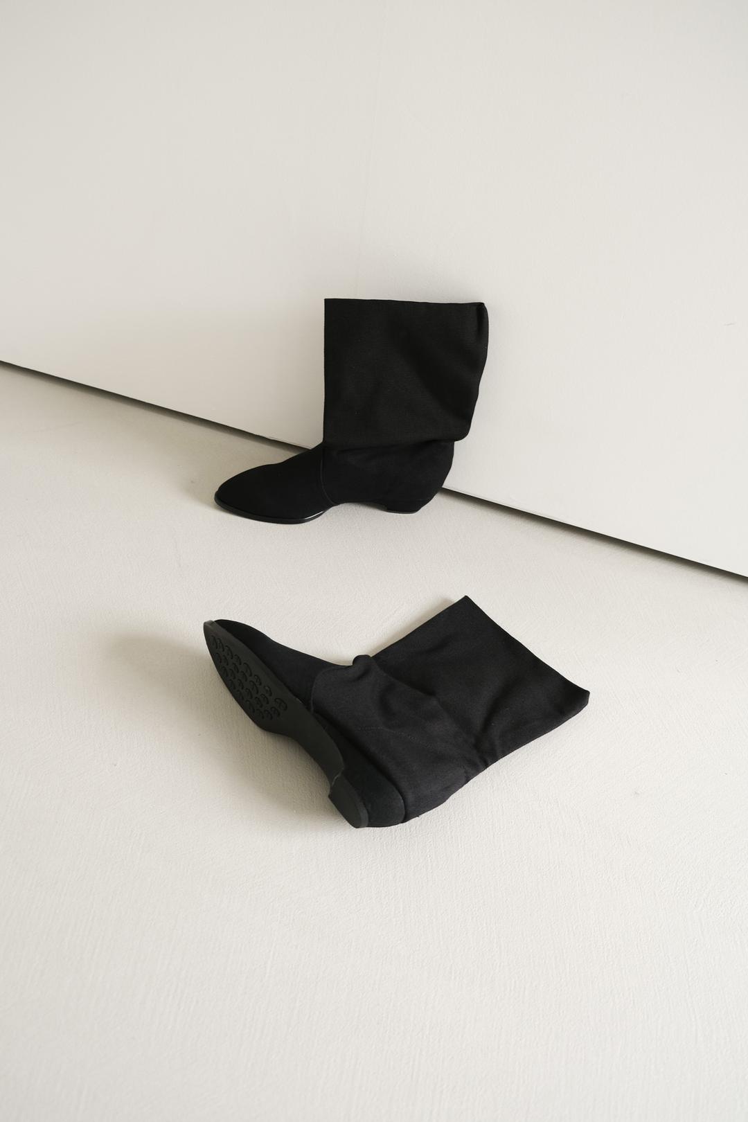 Linen Middle Boots Black