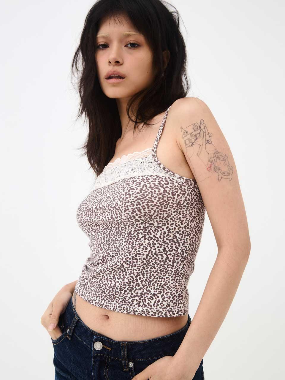 LEOPARD LACE TANK IVORY