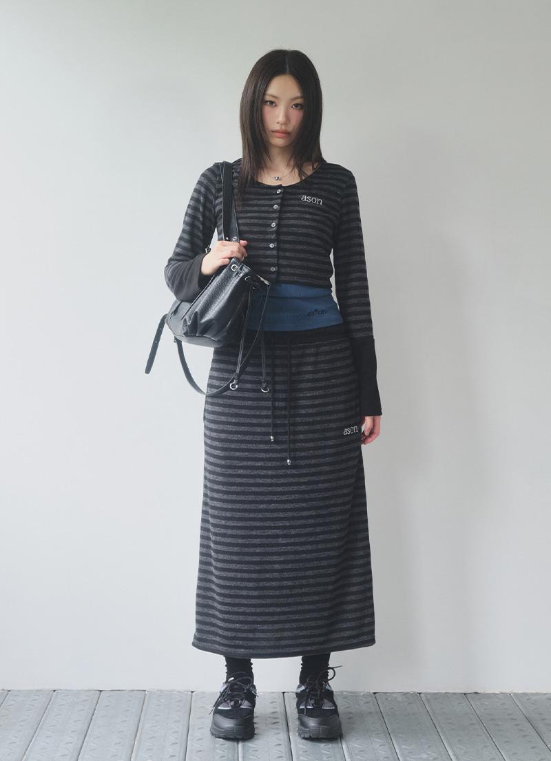 BEN STRIPE LONG SKIRT / BLACK