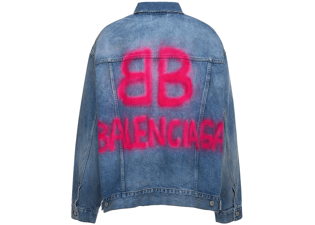 Balenciaga BB Sprayed Large Fit Denim Jacket Electric Blue/Fuchsia