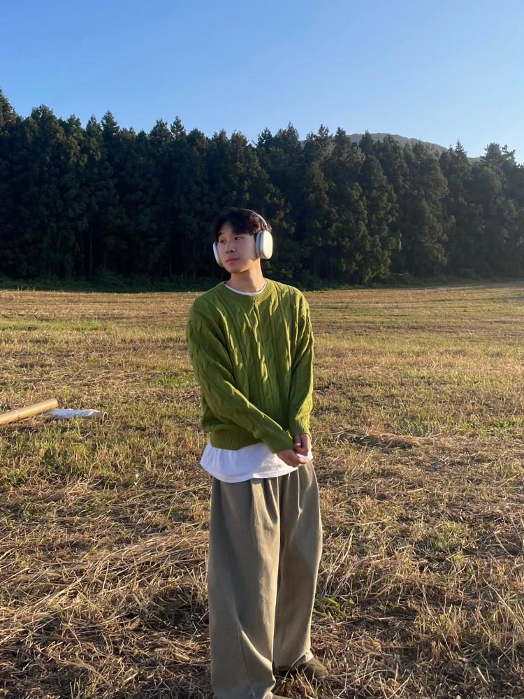 Painting cable knit 케이블 꽈배기 오버핏 초록색 니트 남녀공용 남자