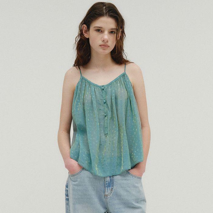 TWO TONE JACQUARD SLEEVLESS TOP [BLUE]
