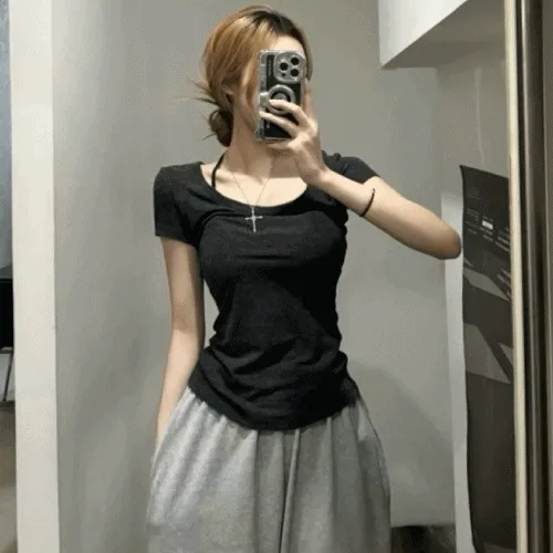 [슬림핏/핏보장] 여리슬림 딥유넥 기본반팔티