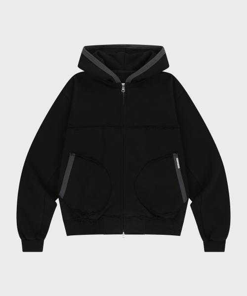 CUT-OFF HOODIE ZIP-UP BLACK