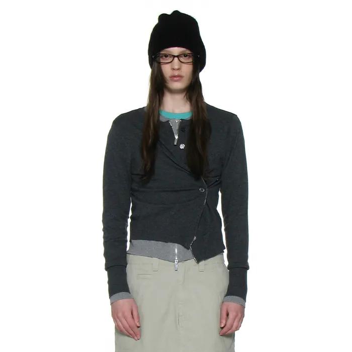 2WAY ASYMMETRIC KNIT CARDIGAN_CHARCOAL MELANGE