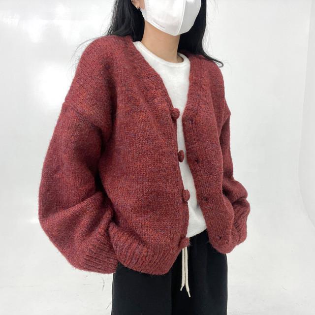 Angora knit cardigan 폼폼 모헤어 원톤 가디건 (1color)
