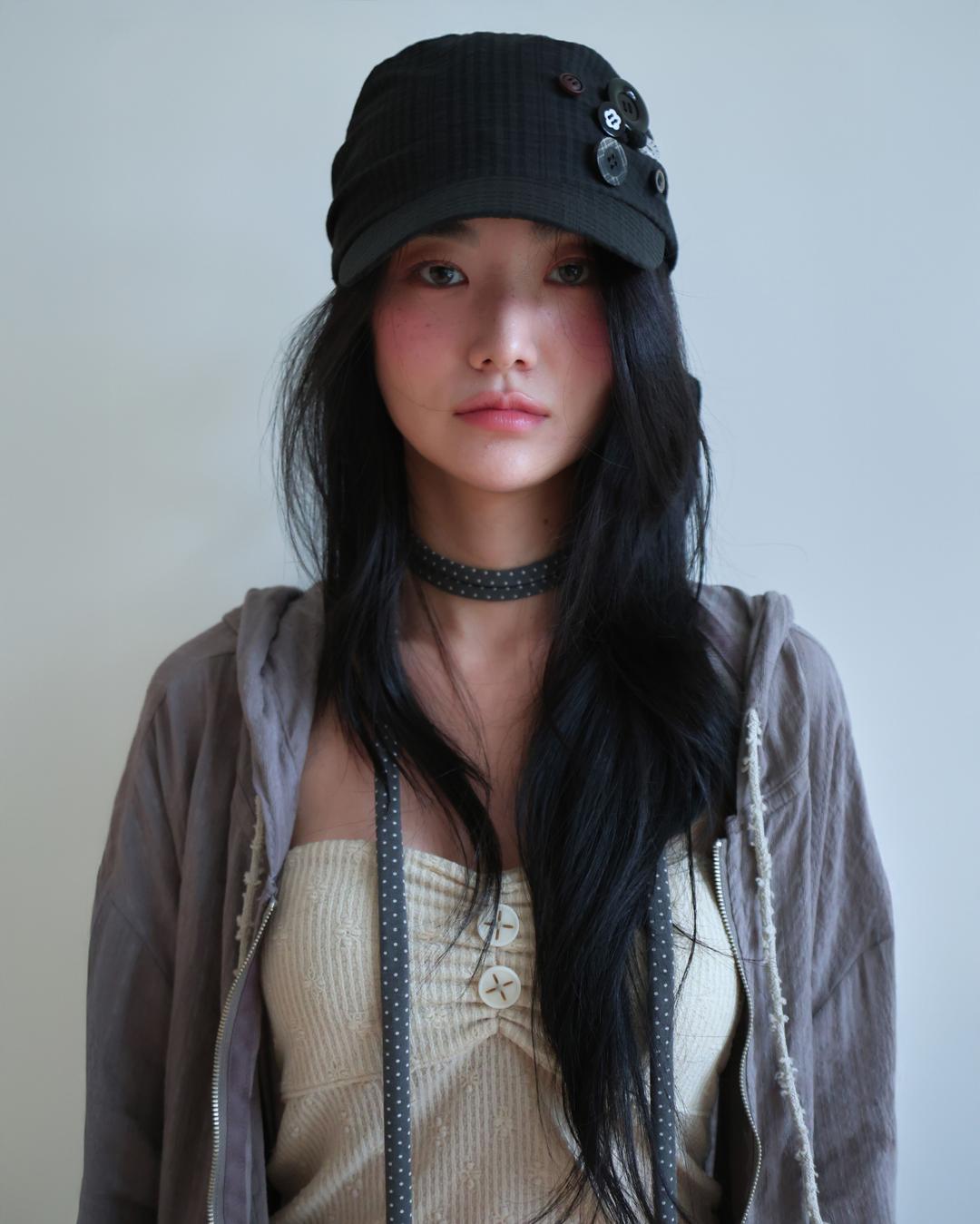 BUTTON SCARF CAP [BLACK]
