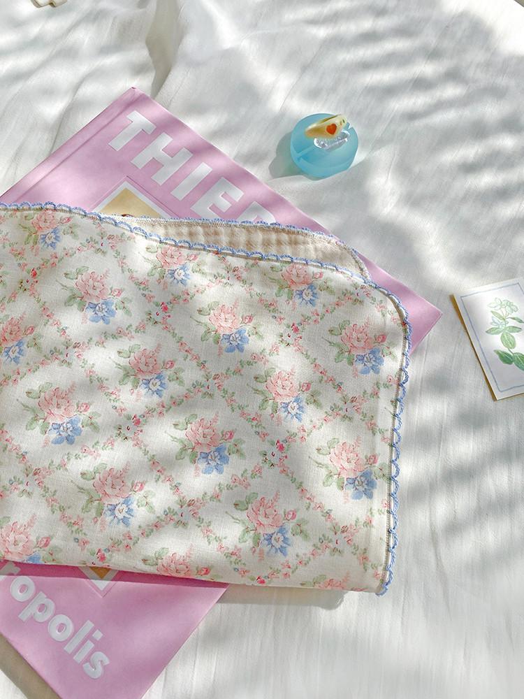 프란로즈 핑크하늘 키친클로스 거즈 손수건 하늘 스카이 스티치 자체제작 무니무니 플라워 패턴 꽃무늬 테이블매트 식탁매트 홈카페 다용도덮개