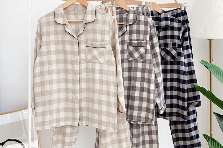 피치기모 체크순면 커플잠옷 긴팔 수면잠옷 홈웨어 빅사이즈 파자마세트 3color 2size