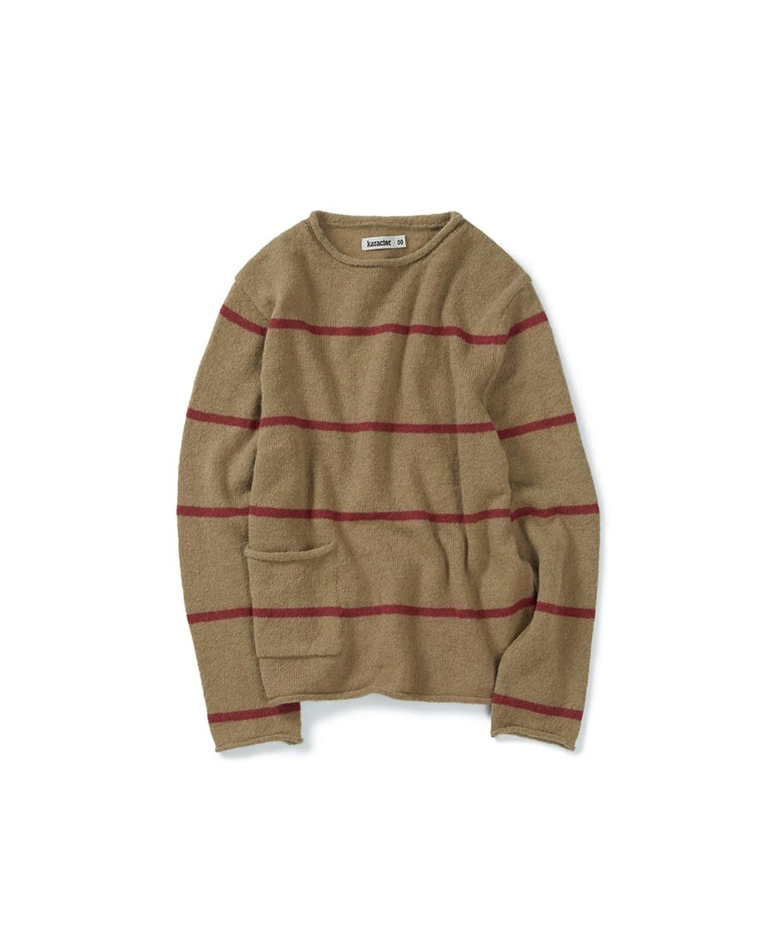 Roll-up stripe pocket knit / Beige