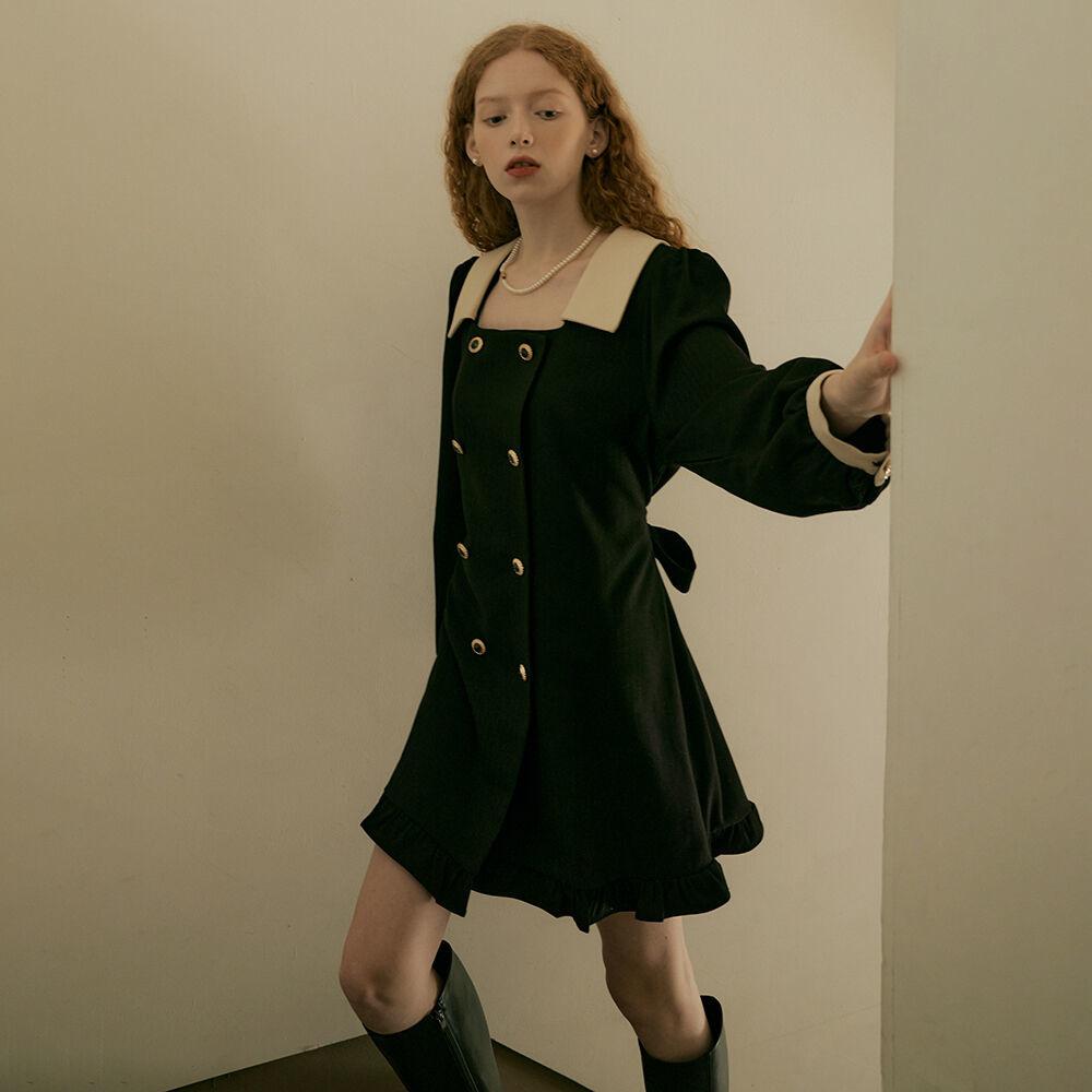 SQUARE COLLAR DRESS - BLACK
