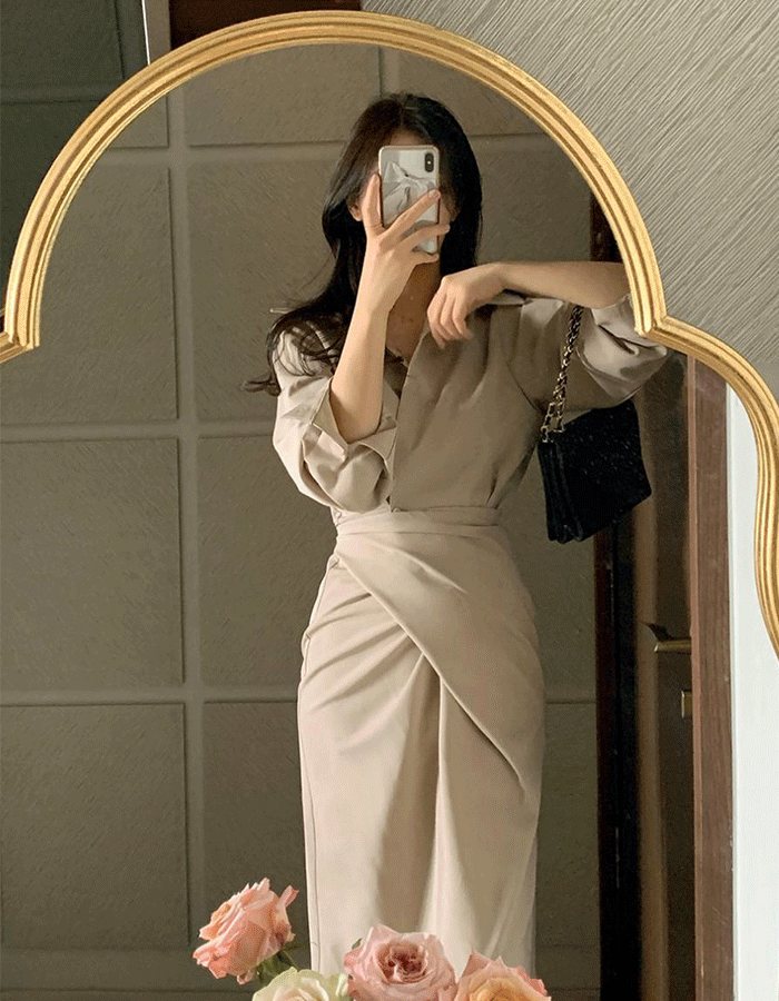 도너 베이직 셔츠 랩 롱원피스 - 2 Color (하객룩/봄,가을)