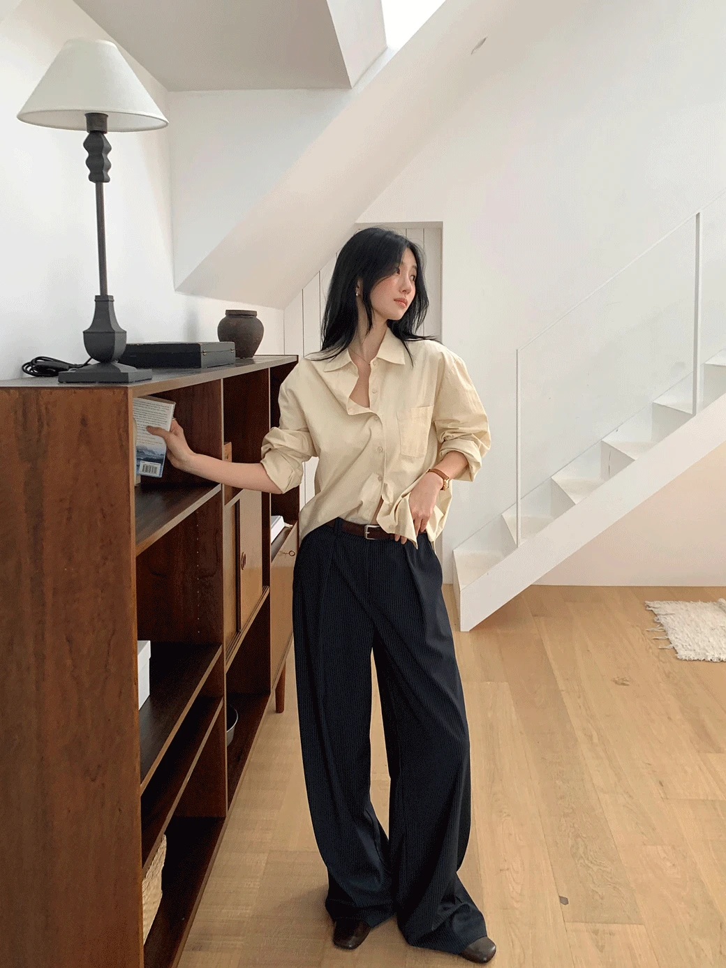 RM. Stripe Pintuck Wide Slacks
