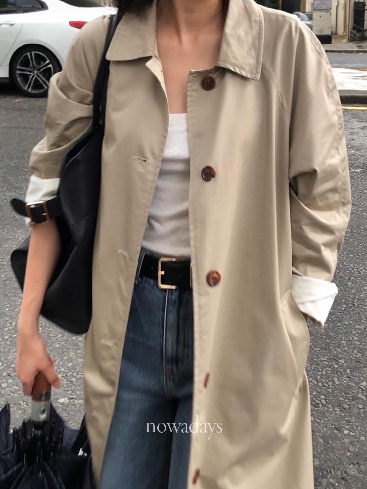 founders 파운더스 휴고 싱글 트렌치 코트 코튼 긴팔 카라 래글런 롱