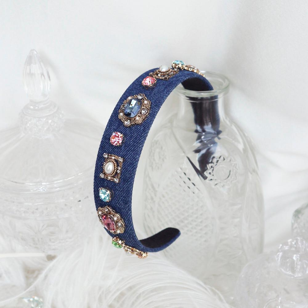 [하이퀄리티] 스윗 데님 멀티 스와로브스키 크리스탈 헤어밴드 머리띠
