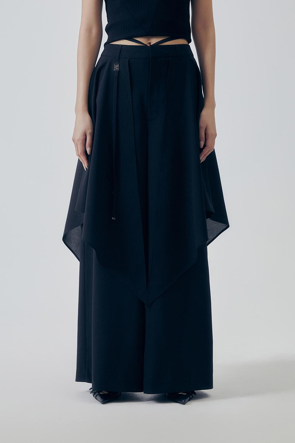 Layered Drape Strap Trouser [ Black ]