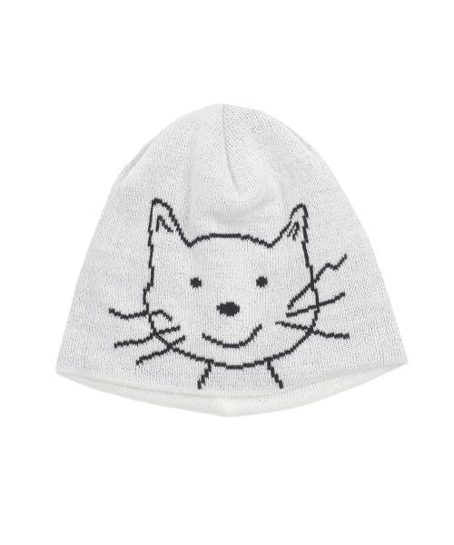 CAT FACE BEANIE (WHITE)