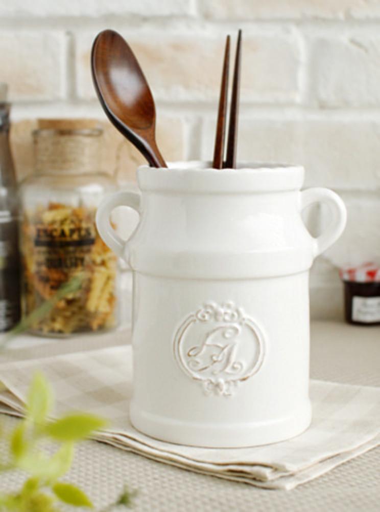 화이트 물빠짐 티스푼통 엔틱 커트러리 수저 정리함