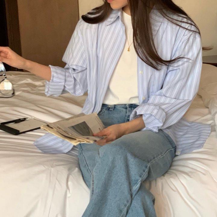 리브레 미스트 여성 루즈핏 스트라이프 셔츠 남방 (3c)