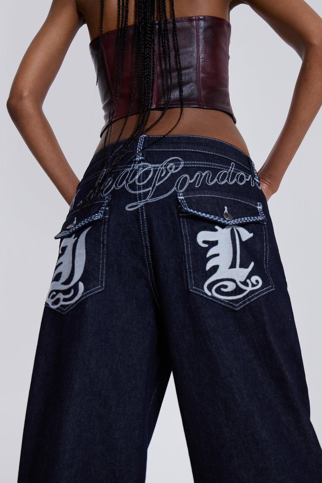 Sonic Embroidered Baggy Jeans - W24 / Blue