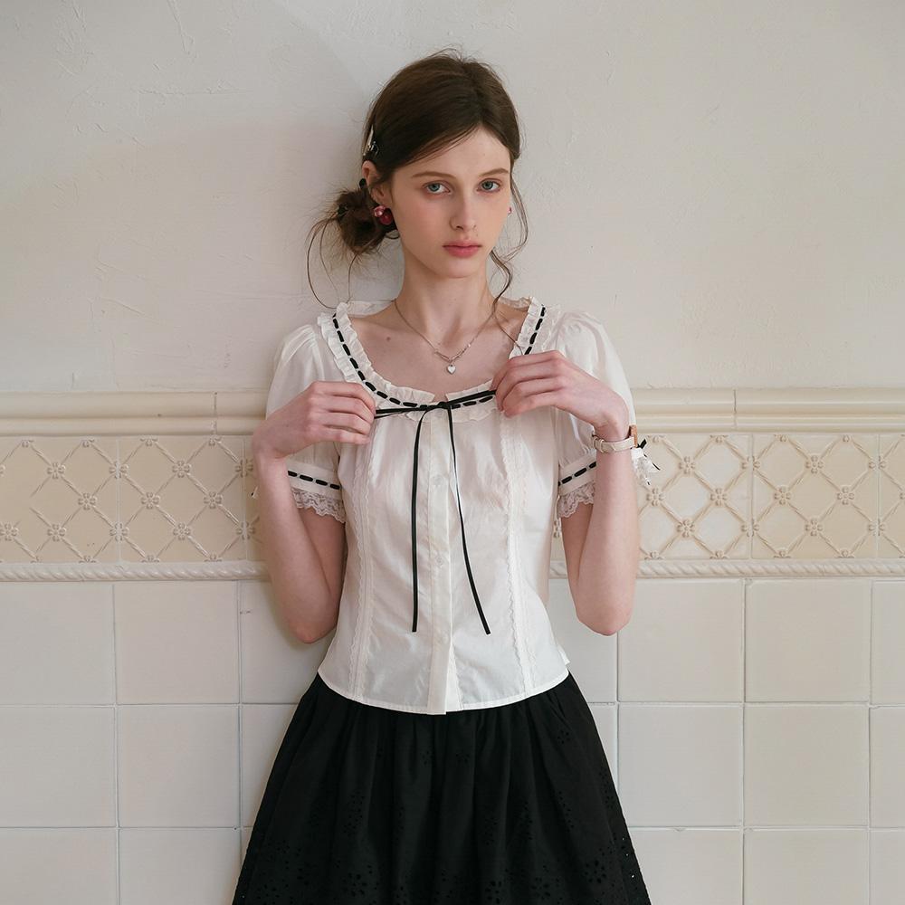 쎄무아듀 [8월18일 예약배송] Cest_Line ribbon short sleeve shirt