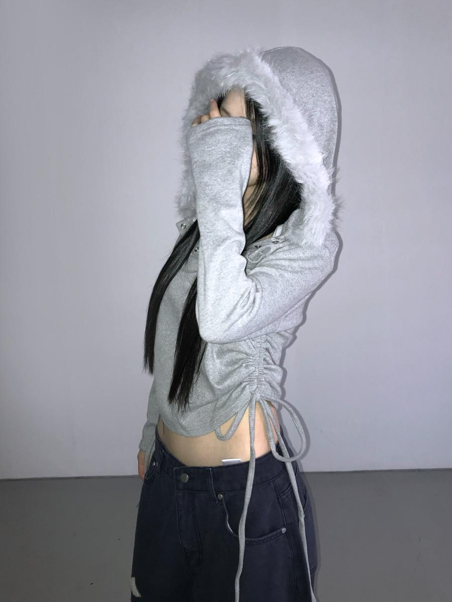 디에어타운 DELAY koolk fur hoodie top(2 color)