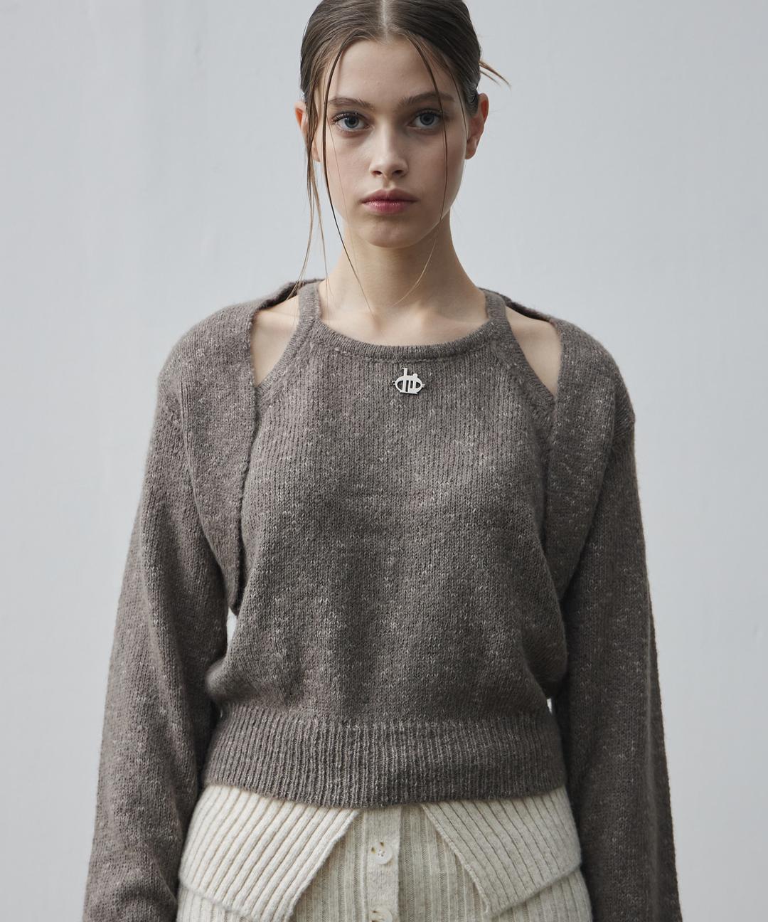 레이어드 볼레로 니트 (브라운)