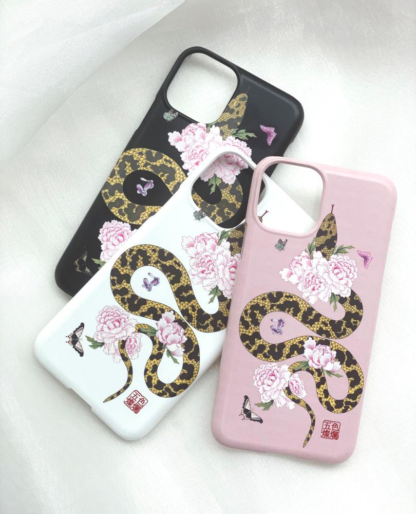 오색찬란코리아 뱀과꽃 주문제작 드로잉 특이한 민화 폰케이스 아이폰15프로맥스 슬림하드 케이스 i15ProMax Z플립5