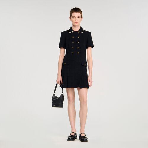 Mini buttoned tweed dress | Sandro US