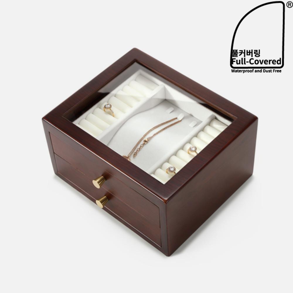 풀커버링 원목2단 보석함 귀걸이 목걸이 반지 보관함 정리 케이스 함 박스 주얼리 진열대