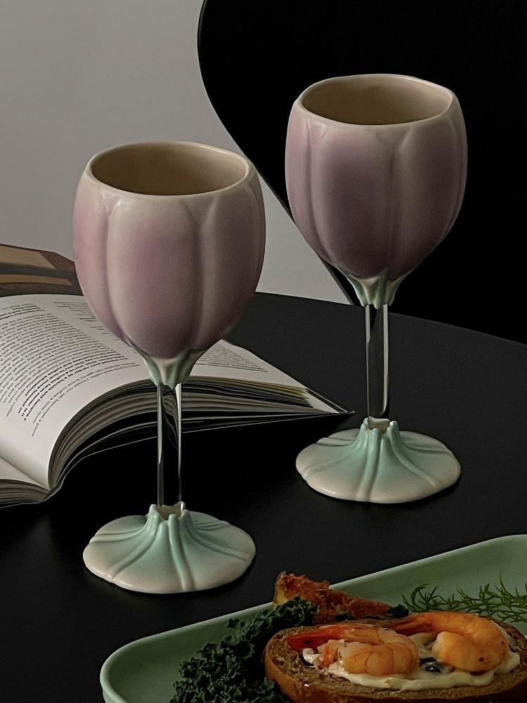 띠끄룸 Tulip goblet 독특한 빈티지 유니크 레트로 튤립 고블렛 와인잔