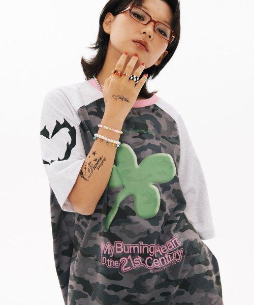 Clover Overfit Raglan T-shirt [Camo Grey]