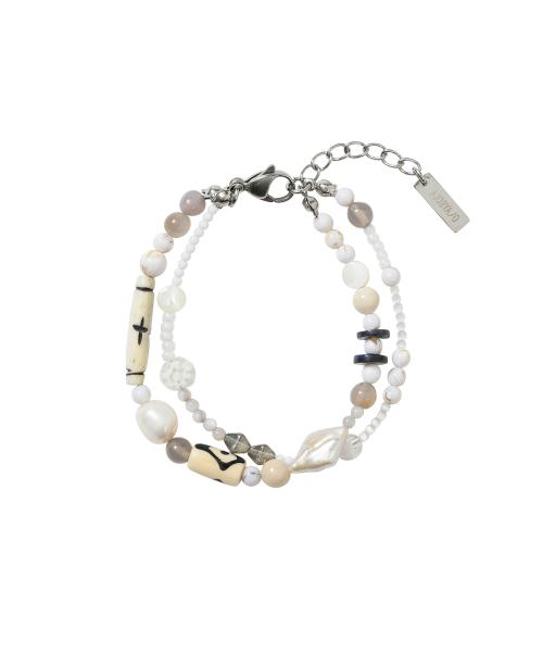 White Light Beads Layered Bracelet [WHITE]