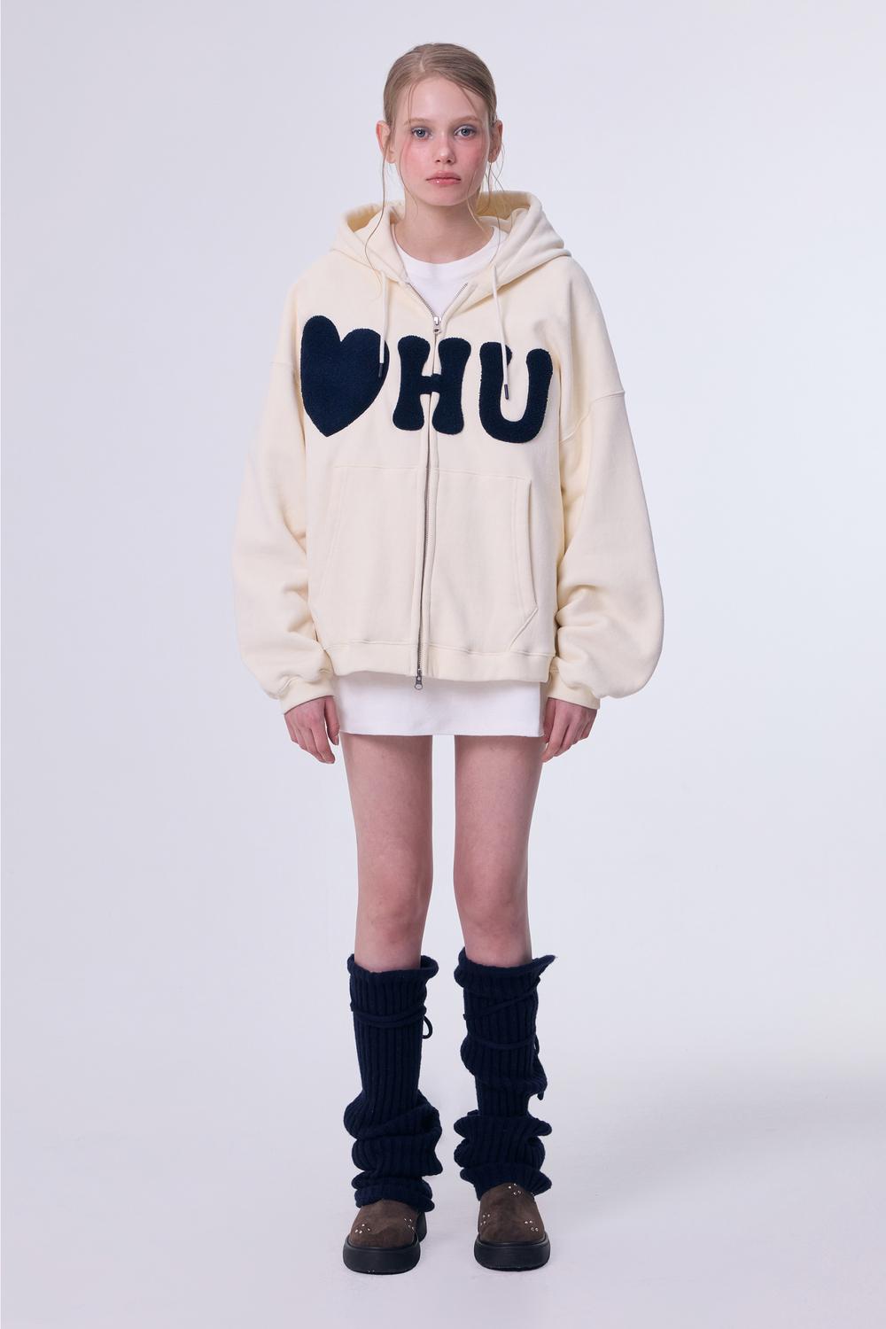[SOLD OUT] ♥HU HOODIE ZIP UP (CREAM & NAVY)
