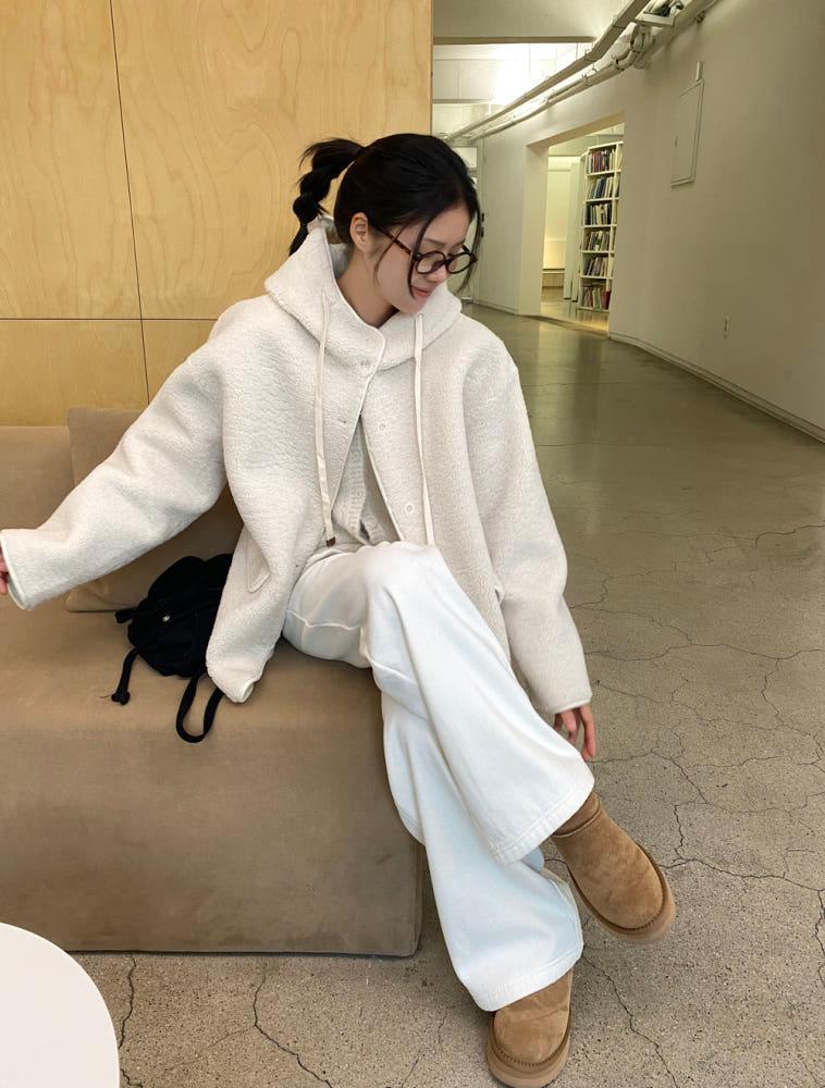 쿠키럽 후드 양털 코트 (2color)