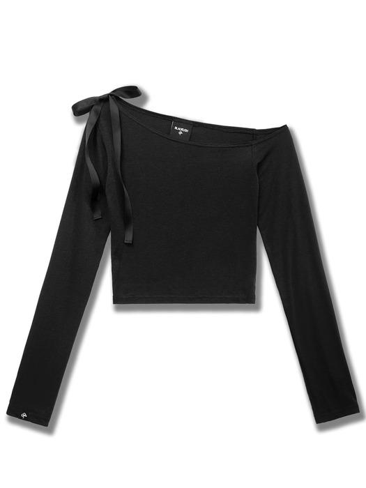 Ribbon Off-Shoulder Pearl Slim T-shirt