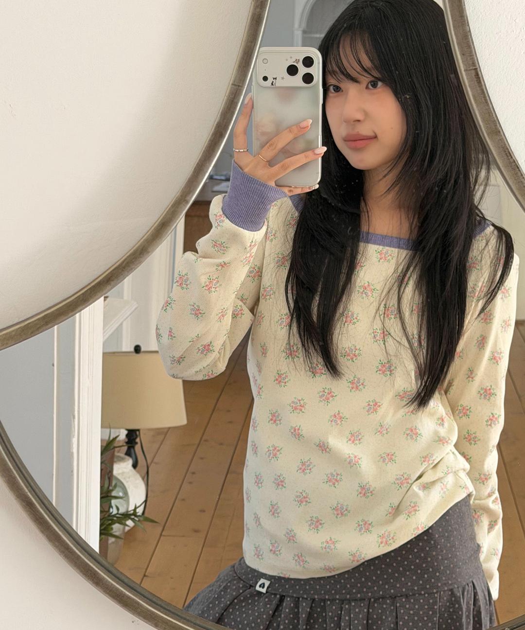 [MIHEE] Bouquet Boatneck Tee, Cream