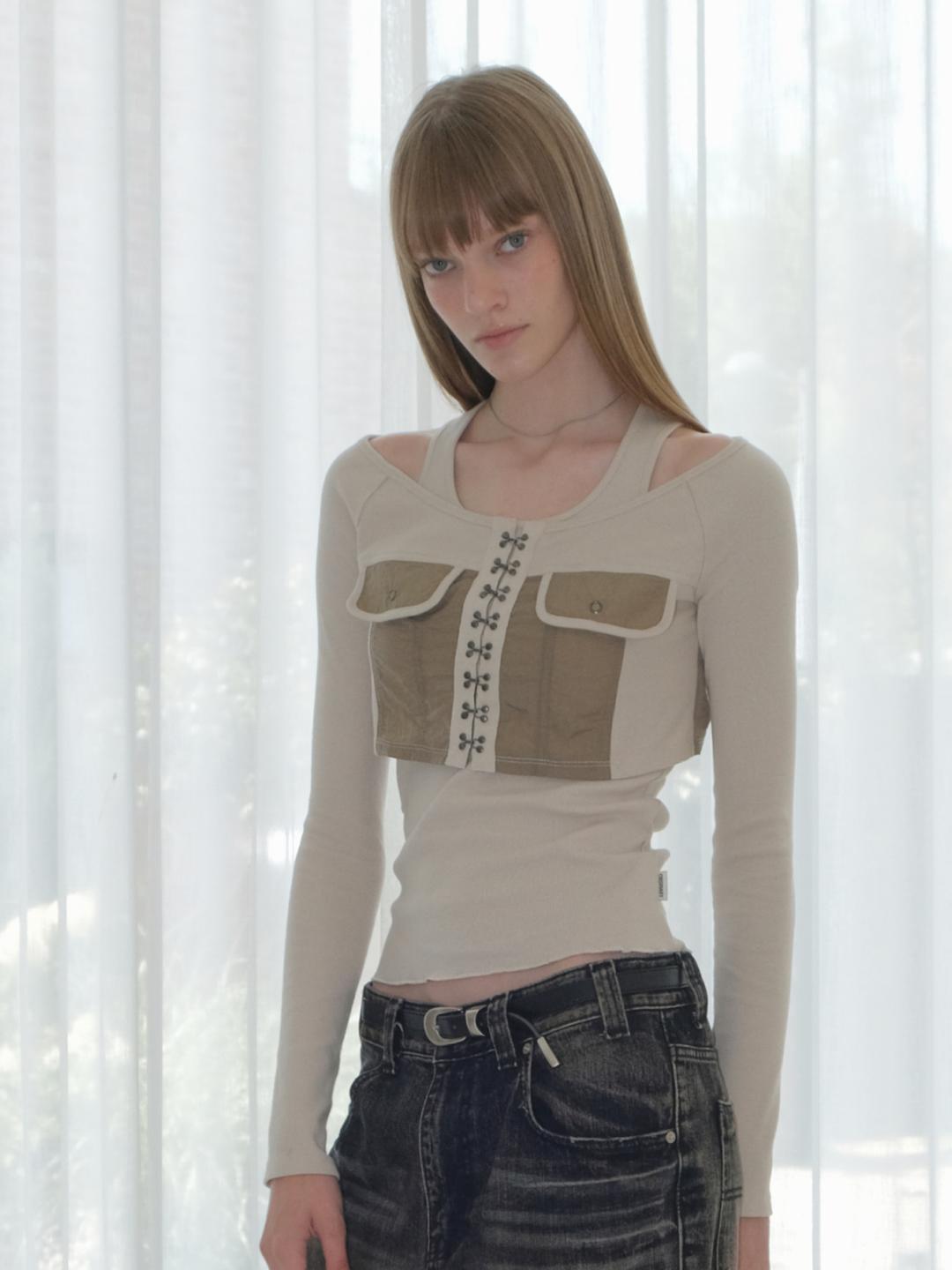RIBBED CARDIGAN SET [KHAKI]