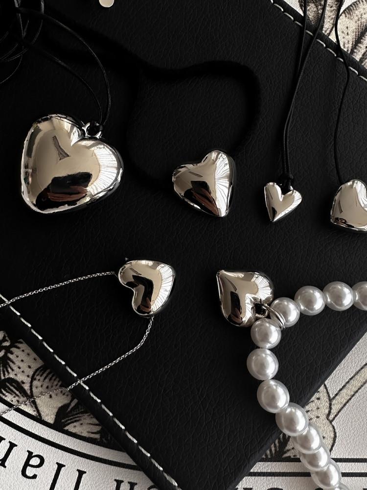 볼드 통통 하트 펜던트 블랙 끈 목걸이 하트 목걸이 12종 한소희 차정원 태연 목걸이