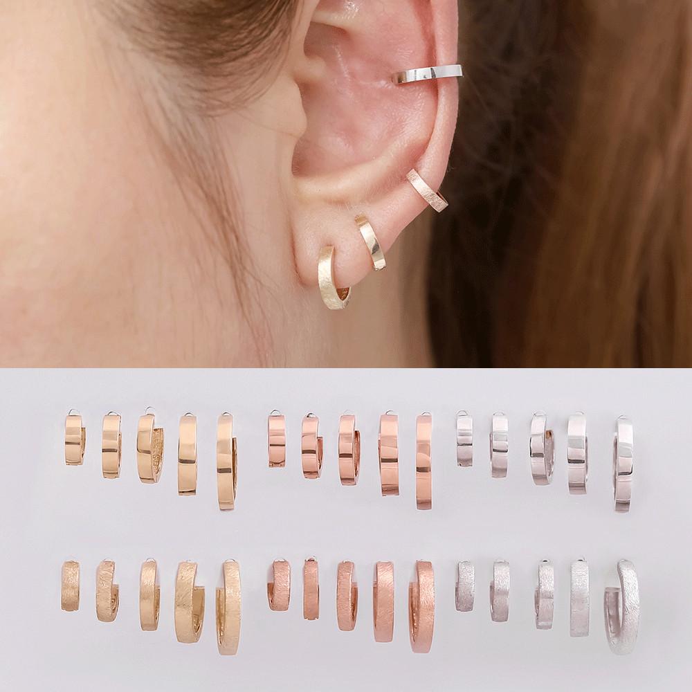 14K 볼드 원터치 링 귀걸이 반벌 옐로우 화이트골드