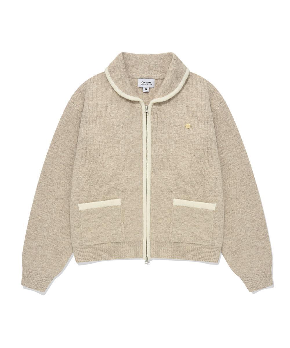 우먼 플러피 집업 가디건 오트밀